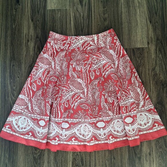💙 Talbots Artsy 100% Cotton Flowy Midi Skirt Size 8 Preppy Feminine Old Money - Picture 7 of 8